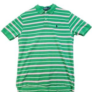 Polo Ralph Lauren Striped Polo Shirt Short Sleeve Cotton Green Pink M